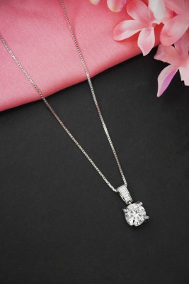 Niscka Solitaire Pendant Chain Necklace Cubic Zirconia, Diamond Sterling Silver Plated Alloy Chain Set