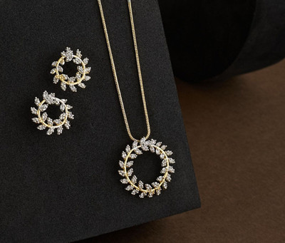 Pickzilla AD stylish pendant with matching earrings Rhodium Plated Brass Chain Set