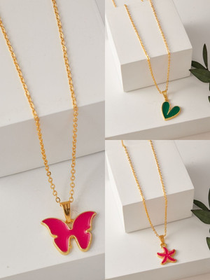 BRANDSOON Korean jewellery Gold Plated Pendant & chain for Girls/Women(3 Combo) Gold-plated Alloy Locket Set
