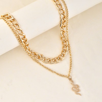 Voylla Link Snake Chain Stack Gold Charm Necklace Gold-plated Plated Brass Necklace