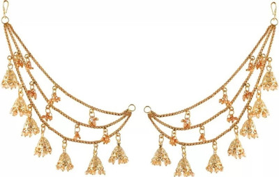 YOGITACREATIONS Rajasthani hair jhumka earring chain set for women's [YOGITA CREATION'S] Pearl Gold-plated Plated Alloy Chain