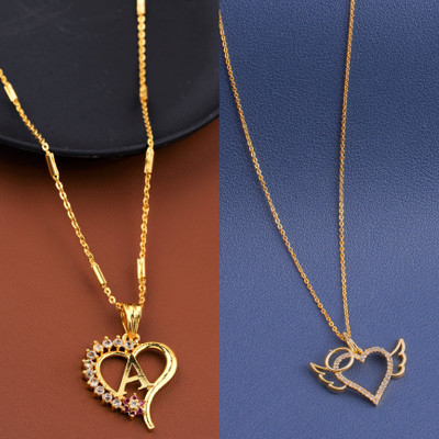 VPCREATION New Stylish Exclusive Heart Shape A Letter Pendant With Necklace Chain Combo Diamond Gold-plated Plated Brass, Alloy Chain Set