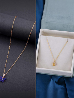 Dressberry SET OF 2 PENDANT CHAIN FOE GIRLS AND WOMEN Gold-plated Plated Brass Necklace Set