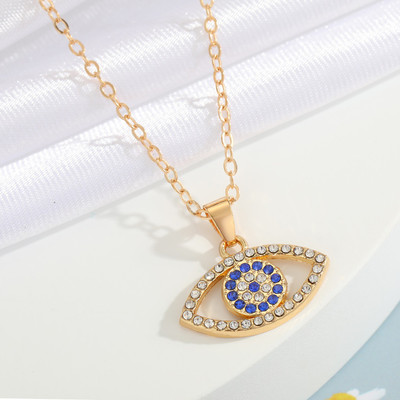 DESTINY JEWEL'S Gold Plated CZ Stone Decor Blue Evil Eye Pendant Necklace Zircon Alloy Necklace