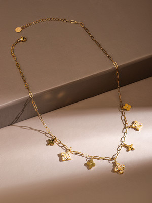 RUBANS 18K Gold-Plated SS Tarnish-Free Waterproof Floral Charm Chain Necklace Gold-plated Plated Stainless Steel Chain