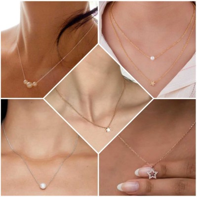 ELCETRATD JEWELLERY shimmering beautiful pack of 5 combo necklace for women and girls Cubic Zirconia Gold-plated Plated Brass Necklace