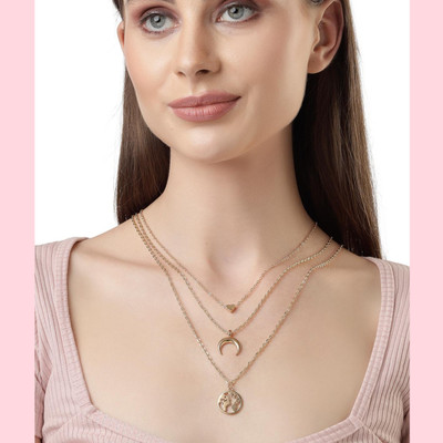 Vimich Three Layered Earth Moon Heart Necklace Gold-plated Plated Alloy Layered