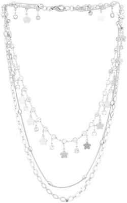 Dressberry Trendy Silver-Plated Multi-Layered Charm Necklace for Women and Girls Silver Plated Alloy Chain