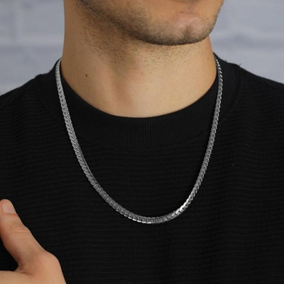 VAMA Classic Stainless Steel Cuban Link Above Chest Chain Neck Necklace Chains (5mm) Sterling Silver Plated Stainless Steel Chain