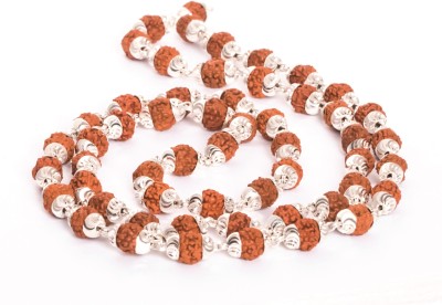 Kripalu store Arkam Silver Capped Rudraksha Mala (Size: 7mm, Beads: 54+1, Length: 26 inches) Wood Necklace