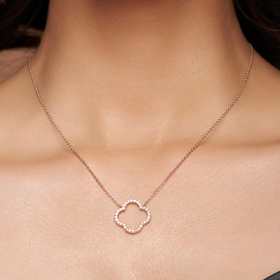 KYMEE KYMEE Sterling Silver Round Diamond Clover Necklace Sterling Silver Plated Silver Necklace