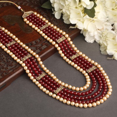 mahi Five Layeres Dulha Moti Mala Beads Gold-plated Plated Alloy Layered