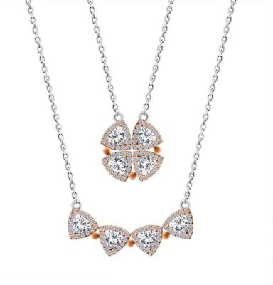 INARI SHINES 925 Silver Rosegold Multi Wearing Trillion Cut Necklace|Pendant Chain Zircon Rhodium, Gold-plated Plated Sterling Silver Necklace