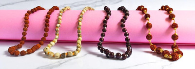 ImmunityRudra Rudraksha, Tulsi, Chandan & Gold Cap Mala Combo | 108+1 Beads Wood, Rudraksha Chain