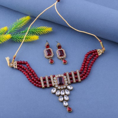 Hechjewels Alloy Maroon Jewellery Set(Pack of 1)