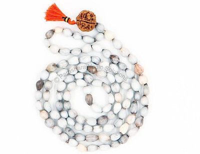 TulipMash Natural Vaijanti Mala with Rudraksha/Vaijanti mala Original 108 Rudraksh Silver Plated Wood Chain