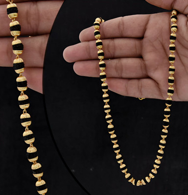 Minprice 7mm Natural Black Rudraksha Mala with 1 Gram Gold Plated Cap Gold-plated Plated Brass, Rudraksha Chain