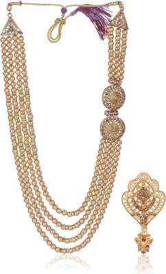 jiyanshi fashion Groom sherwani mala with brooch Topaz Gold-plated Plated Plastic Necklace