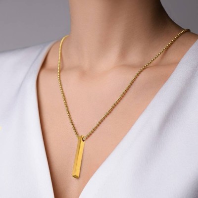 ARDS FASHION 3D Vertical Bar Stylish New Design Cuboid Stick Locket Necklace Chain Set Gold-plated Plated Stainless Steel Chain