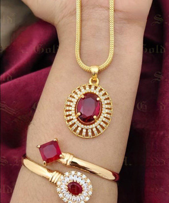 VISHWAFASHIONN sh-0225 Diamond Gold-plated Plated Brass Chain Set