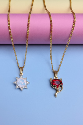 Sividya Combo(2)-NPen-338-Premium Pendant(PP5.Sky Blue and PP2.Red) Gold-plated Alloy Pendant Set