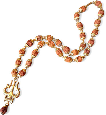 Vrindmart Panch mukhi rudraksha mala original with trishul locket Wood Chain