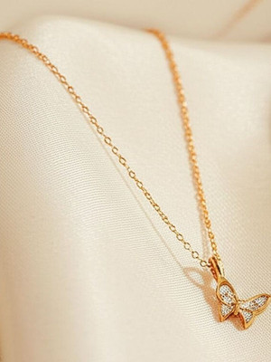 Dressberry Single Layered Small Butterfly Pendant Necklace For Girls And Women Gold-plated Plated Alloy Necklace