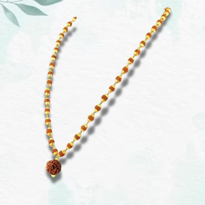 Fine Creation Most Demanded Bhagwan Mahadev Dotted Locket Pendant With 5 Mukhi Rudraksha Mala Gold-plated Plated Brass Necklace Set