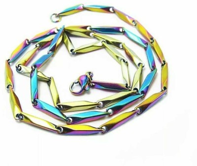 HOUSEOFTRENDZZ 2MM RAINBOW FINISHED LINKED CHAIN FOR MENS Stainless Steel Chain