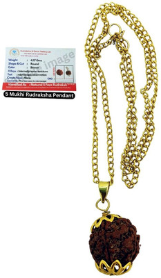 A1 yashvriddhi 5 Mukhi Rudraksha five Faced panch Nepali Rudraksh Bead Original & Certified Beads Gold-plated Plated Brass, Wood Chain