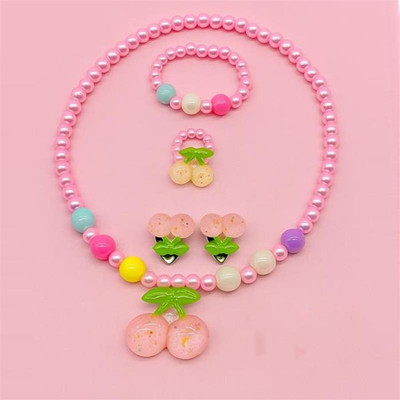 SYGA Children's Girls Earring Ring Set For Kids, Girl, Gift, Party (Cherry) Alloy Necklace Set