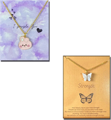 AVR JEWELS Combo Of 2 Gold Plated Pretty White & Pink Butterfly Charm Necklace Gold-plated Plated Alloy Chain Set