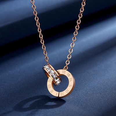 Thrillz Stylish Chain Pendant For Women Roman Circle of Love Chain Necklace For Women Cubic Zirconia Gold-plated Plated Stainless Steel Chain