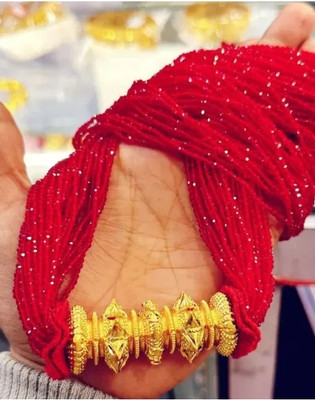 Clsso Klare Nepali traditional Red hydro tilhari pote mala for women and girls Gold-plated Plated Brass, Fabric, Crystal, Dori Necklace