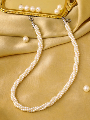 YELLOW CHIMES Necklace For Women Twisted Pearl Beaded Necklace For Women and Girls Pearl Metal Necklace