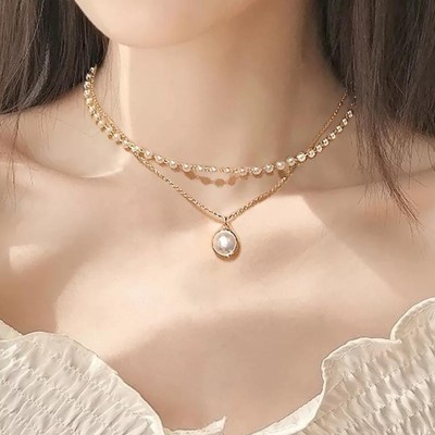 Vembley Vembley Charming Gold Plated Pearl Double Layered Pendant Necklace Gold-plated Plated Alloy Layered