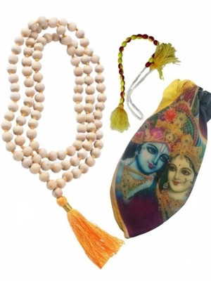 Firmus Original 108 Beads 3D lord Krishna Radha Tulsi Jaap Mala with Mantra Jaap Bag Fabric, Wood Layered