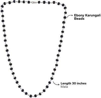 Divine Drishti Silver Plated Original Karungali Malai 54 +1-Beads Ebony Wood with Certificate Wood Chain
