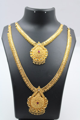 PBM CREATIONS Gold plated Covering Impon Necklace and Harram combo set Gold-plated Plated Copper Necklace Set