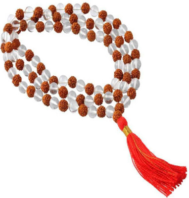 DIVINE SOUVENIRS Original & Natural Rudraksha Crystal/Sphatik Mala For Good Health & Wealth Stone, Alloy Chain