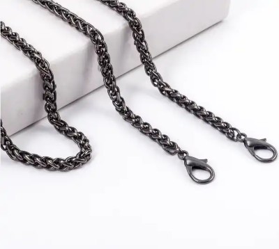 MEENAZ Black Silver Plated Metal, Alloy, Stainless Steel Chain