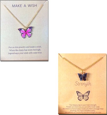 AVR JEWELS Combo Of 2 Gold Plated Pretty Black & Pink Butterfly Charm Necklace Gold-plated Plated Alloy Necklace