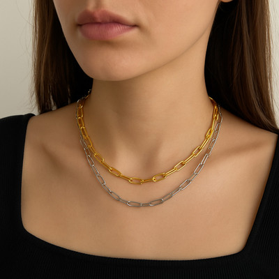 thejewels Paper-Link Chain Combo for Men & Women – Golden & Silver Gold-plated, Silver Plated Stainless Steel Chain