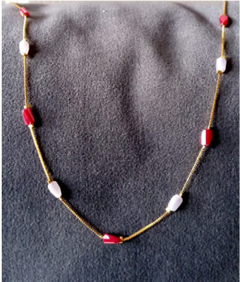 LJ CREATION Lj creation attrective brass chain red and white pearls thick chain . Crystal Gold-plated Plated Brass Chain