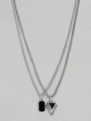 Harsh Enterprises unisex set 2 oxidised pendants with chains Silver Plated Stainless Steel Necklace
