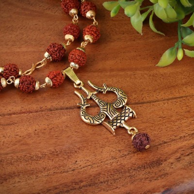 shiv mart Rudraksha mala with trishul pendant Beads Gold-plated Plated Brass Chain