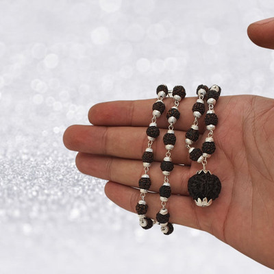 Madhavi Jewellery Most Demanded God Shiv 5 Mukhi Rudraksha Mala Beads Silver Plated Brass, Alloy Chain