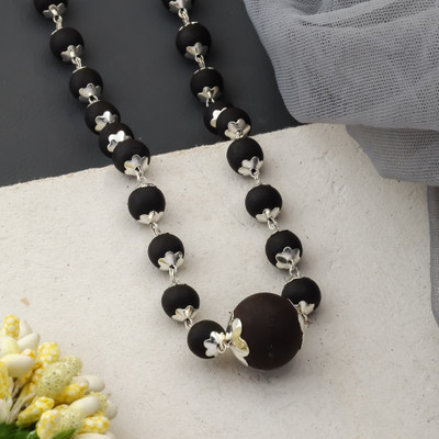 MK Gallery Big Bead Karungali Mala Silver Plated Brass Chain Set