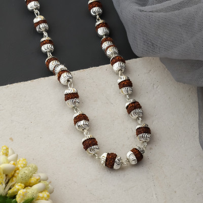 MK Gallery Rudraksha Silver Mala Silver Plated Brass Chain Set