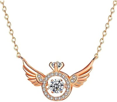 Happy Jewellery Gold-plated Circle With Angel Wings Crystal Ring Necklace For Girls & Women Cubic Zirconia Gold-plated Plated Crystal, Alloy, Stainless Steel Necklace